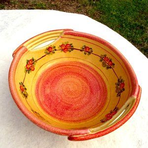 Large Stoneware Bowl Hand Crafted in Italy Yellow and Pink